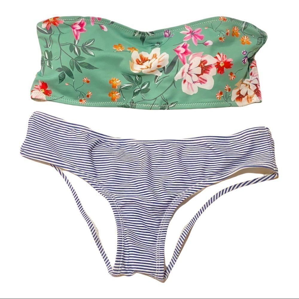 Shein Bandeau Floral& Stripebikini Size Small